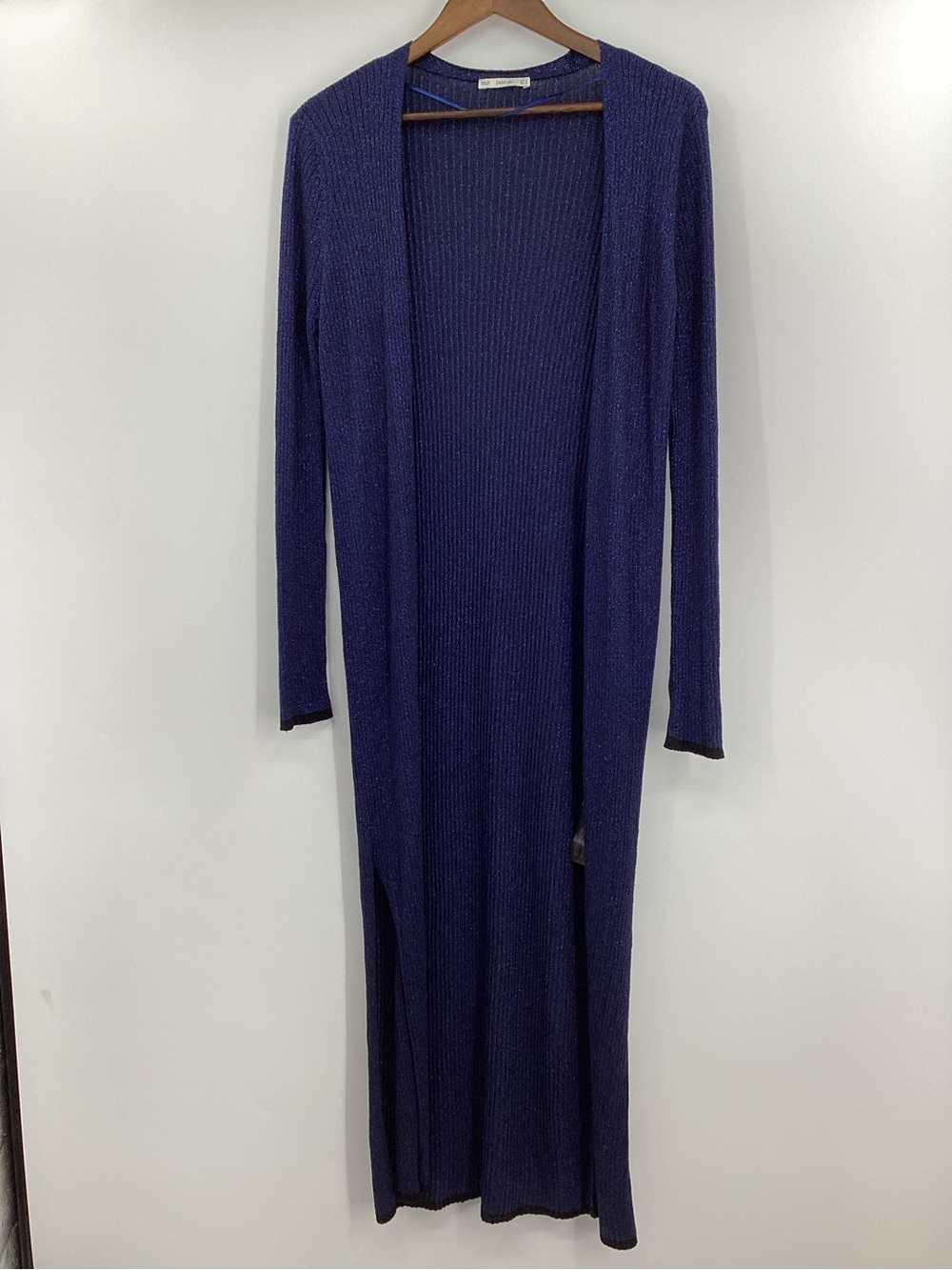 Zara Navy Ribbed Open-Front Maxi Dress Cardigan